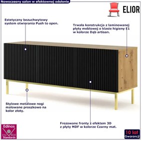 Szafka rtv artisan z czarnym lamelowym frontem - Melis 10X