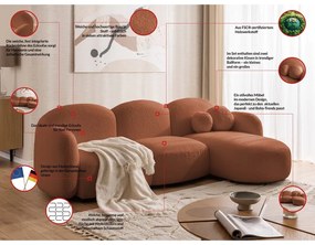 Narożnik z materiału bouclé (prawostronny/z szezlongiem) w kolorze terakoty Orbit – Ropez