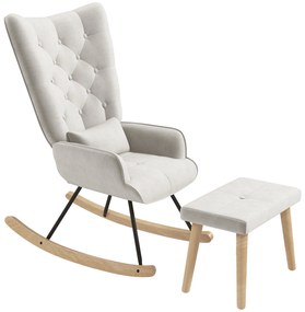 HOMCOM Fotel bujany z podnóżkiem, tapicerowany, z wysokim oparciem, wykończenie aksamitem, do 150 kg, Kremowy