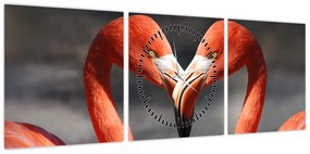 Obraz dwóch zakochanych flamingów (z zegarem) (90x30 cm)