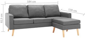 3-osobowa jasnoszara sofa z podnóżkiem - Muria 4Q