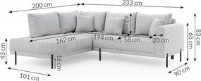 Jasnoszary narożnik z tkaniny szenilowej (lewostronny/w kształcie litery L) Mauris – Ropez