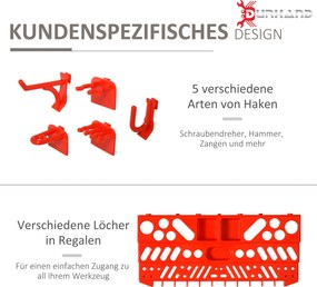 Tablica na narzędzia z półką ścienną 54 elementy Organizer warsztatowy Szary Czerwony | Aosom PL