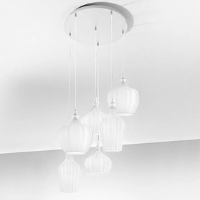 Cleofe - lampa wisząca z 6 żarówkami w kolorze matowej bieli z opalowym szkłem - 6XE27 max 6X60W, elegancki, nowoczesny design, IP20