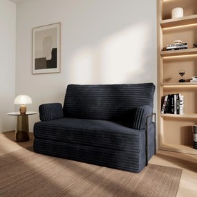 Masseno Sofa piankowa LADIA z funkcją spania, Kanapa z pianki do salonu, Bezmontażowa, Tkanina sztruksowa – Czarny TILIA 100