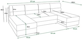 Różowy narożnik sztruksowy z funkcją spania - Torvesso