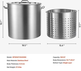 Garnek ze Stali Nierdzewnej SucceBuy, 94,6 l, z Pokrywką z Koszem do Gotowania