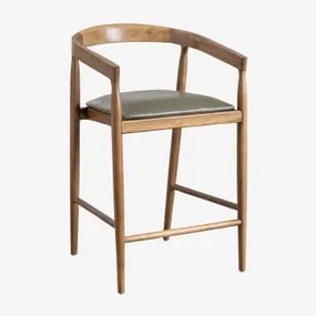 Zestaw 4 Wysokich Stołków Skórzanych (70 Cm) Visby Wojskowa Zieleń - Sklum