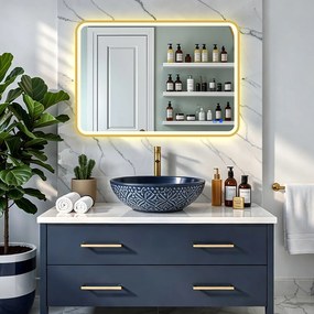 Lustro zaokrąglone LED w złotej aluminiowej ramie