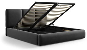Ciemnoszare aksamitne tapicerowane łóżko dwuosobowe ze schowkiem i stelażem 140x200 cm Brody – Mazzini Beds