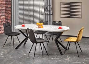 Stół okrągły rozkładany Petri 100–250 cm loft industrialny biały marmur dąb złoty metalowe nogi do jadalni salonu