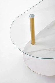 Ława szklana DUCAT 100x50cm biały marmur/transparentna/złota HALMAR