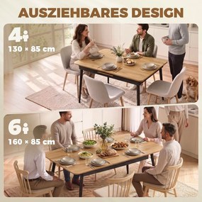 HOMCOM Rozkładany stół 130-160 cm, stół kuchenny z zaokrąglonymi rogami, Dąb | Aosom PL