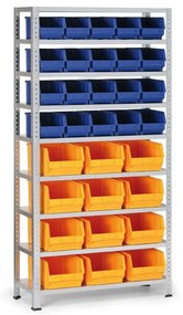Regał z plastikowymi pojemnikami BASIC, 1730 x 850 x 300 mm, 20x pojemnik typu B + 12x pojemnik typu C