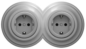 Kliklap - Podwójne retro gniazdko domowe z ramką SCHUKO 230V szare
