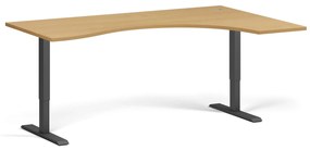 Ergonomiczne biurko z regulacją wysokości, 180x120 cm, 2 silniki, L/P, czarna podstawa, buk