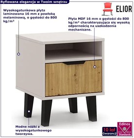 Szafka nocna ryflowana z szufladą i półką kaszmir + dąb artisan P2-A29