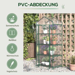 Outsunny Szklarnia Foliowa na Pomidory i Rośliny 4 Półki Zielona 70x50x160cm | Aosom PL