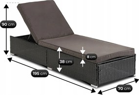 Fotel Ogrodowy Leżak LARGO Technorattan Czarny/Brązowy
