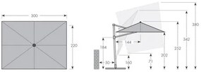 ALU WOOD 220 x 300 cm - wahadłowy parasol ogrodowy z drążkiem bocznym z ochroną ULTRA UV : Substancja Desen - 820