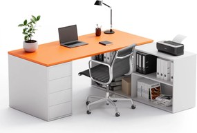 Biurko z przestrzenią do przechowywania BLOCK B04, 180x160 cm, biały/pomarańczowy