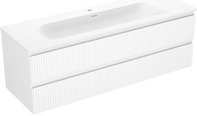 Mexen Rivel szafka łazienkowa 140 cm z umywalką Vela, 2 szuflady, ryflowana , biała mat - 91A20-14047-2-BFF01-W23M01