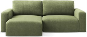 Zielony rozkładany narożnik ze schowkiem z tkaniny szenilowej (lewostronny/z szezlongiem) Kona – Makamii
