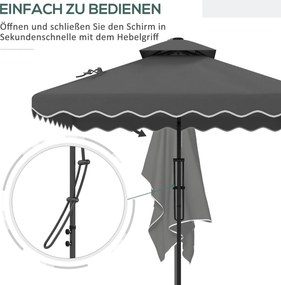 Outsunny Parasol ogrodowy, Parasol boczny, dekoracyjny rant, dach wentylacyjny, rama metalowa, 2,4x2,4x2,6m, Ciemnoszary