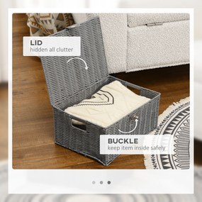 HOMCOM Zestaw 3 koszy do przechowywania z PE-Rattanu Szare z zapięciem i uchwytami 355x285x18cm | Aosom PL