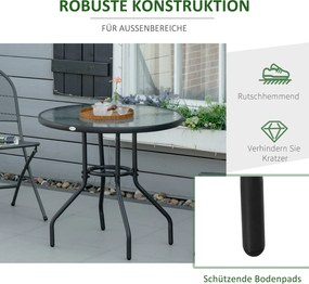 Outsunny Stół Ogrodowy z Otworem na Parasol Czarny Szkło Hartowane i Metal Stolik Bistro Balkonowy Ø80x72cm | Aosom PL