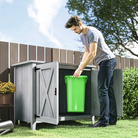 Outsunny Szafka Ogrodowa, Drewniana Szafka na Narzędzia Ogrodowe, Szafka zewnętrzna na Taras, z Podwójnymi Drzwiami, Design Stodoły, Jasnoszary