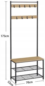 Metalowa ścianka do przedpokoju INDUSTRY 175 cm, czarna/dąb sonoma