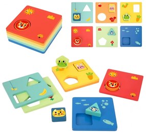 Tooky toy układanka montessori kształty i kolory zwierzątka 6 planszy fsc
