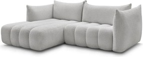 Jasnoszary narożnik z materiału bouclé (lewostronny/z szezlongiem) Azra – Bobochic Paris