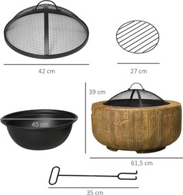 Outsunny Miska na ogień z pokrywą, kosz na ogień z hakem do podżegania na kemping