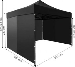 Pawilon ogrodowy eventowy FGA1, 3x3 m, automatyczny ze ściankami - namiot zamykany, czarny