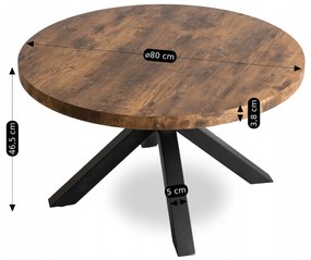 Stolik Kawowy LINCOLN 80 cm Dąb Rustykalny/Czarny Loft