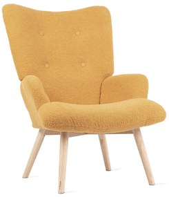 Fotel tapicerowany MOSS w tkaninie TEDDY BOUCLÉ musztardowy HOMLA