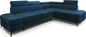 Masseno Narożnik AVISE z funkcją spania i pojemnikiem na pościel Narozniki L, Rozkładana sofa - Niebieski, MONOLITH 77