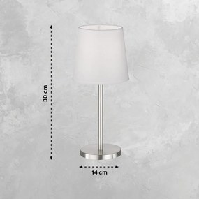 Lampa stołowa w biało-srebrnym kolorze z tekstylnym kloszem (wysokość 30 cm) Eve – Fischer &amp; Honsel