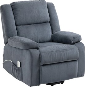 HOMCOM Fotel relaksacyjny z funkcją podnoszenia i pilotem welur szary 92x93x105 cm | Aosom PL