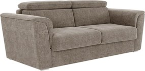 Kanapa 3-osobowa rozkładana typu express z tkaniny teksturowanej w kolorze taupe - Powierzchnia spania na szerokich listwach 140 cm - Materac 14 cm - RIZORA