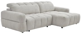 Kanapa narożna z funkcją relaksu, prawostronna, z elektrycznie wysuwanym siedziskiem, beżowa tkanina CARIALA