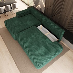 Masseno Narożnik AVINI z funkcją spania i pojemnikiem na pościel Narozniki L, Rozkładana sofa - Butelkowa zieleń, TILIA 39