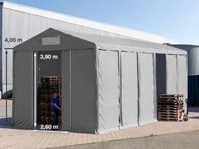 TOOLPORT 6x12m Namiot magazynowy - 4,0 m wysokość ścian bocznych z bramą przesuwną, PVC 850, szary, ze statyką (podłoże gruntowe) - (93808)