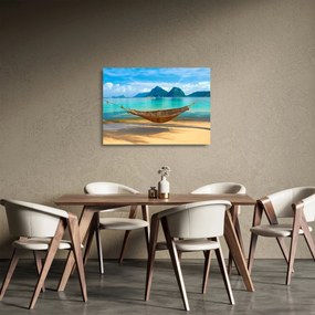 Obraz na szkle - Hamak na plaży (70x50 cm)