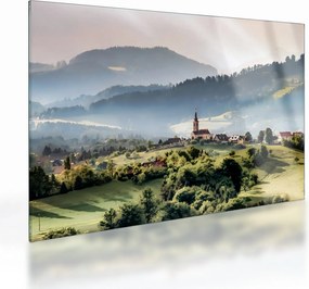 Obraz na szkle - wieś we mgle (70x50 cm)