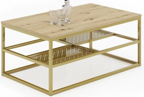 Ława z półkami w stylu glamour dąb artisan + złoty P8-H52