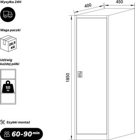 Szafa na akta kartotekowa na klucz antracytowo-czerwona, 450x1850x400 mm: ALEX