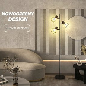 HOMCOM Lampa stojąca z 3 regulowanymi elementami oświetleniowymi, struktura przypominająca drzewo, do salonu i sypialni, metal, Kolor Czarny